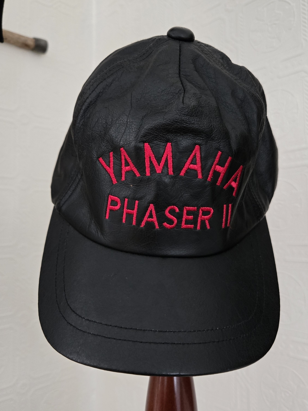 Yamaha Black Leather Baseball Cap with Red Embroidery